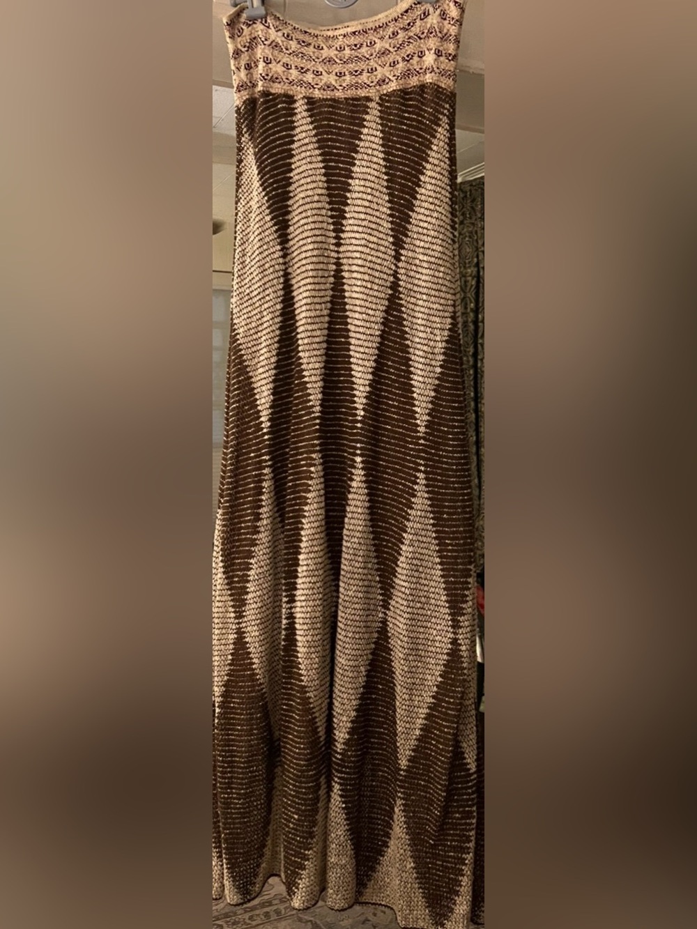 Decorative Chevron Knit Curtain Panel in Brown and Cream